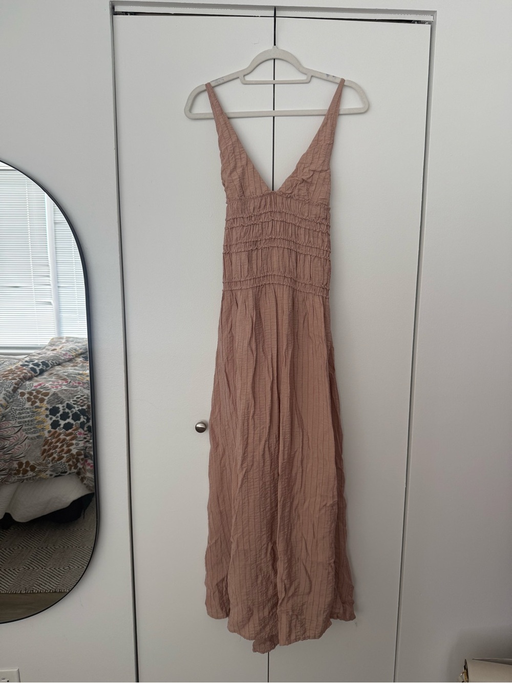 NWT Zara Mauve-Pink Smocked V-Neck Maxi Dress